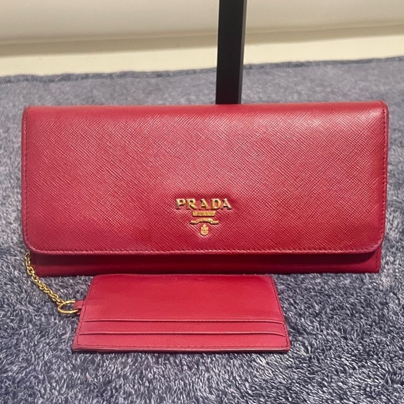 Prada Handbags - Prada Crimson Leather Wallet Set